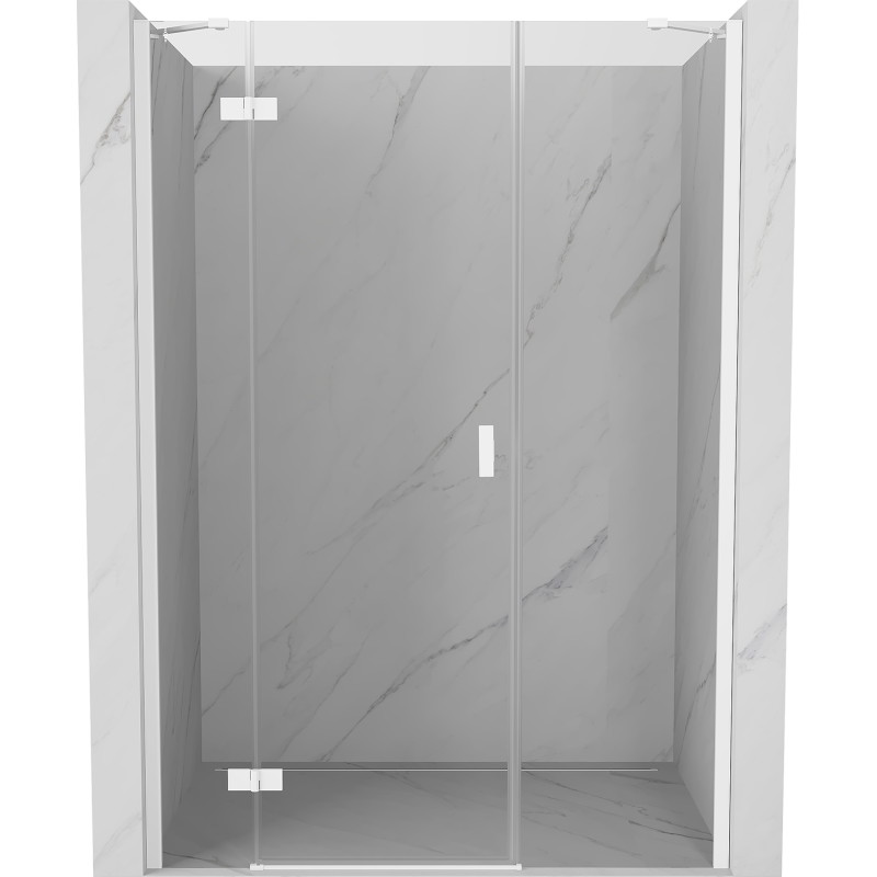 Mexen Mist-H kairioji pakreipiama dušo durys 155 cm, skaidrios, baltos - 8A5-155-001-20-00-L