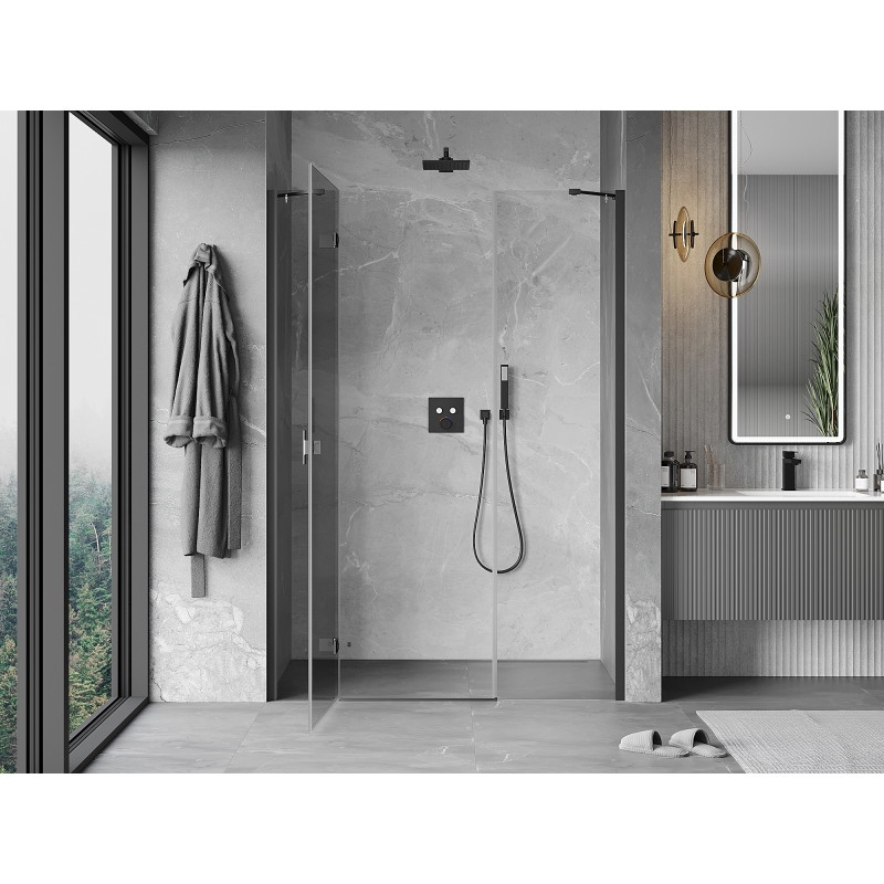 Mexen Mist-H kairiosios pusės dušo durys, 125 cm, skaidrios, tamsaus metalo - 8A5-125-001-95-00-L
