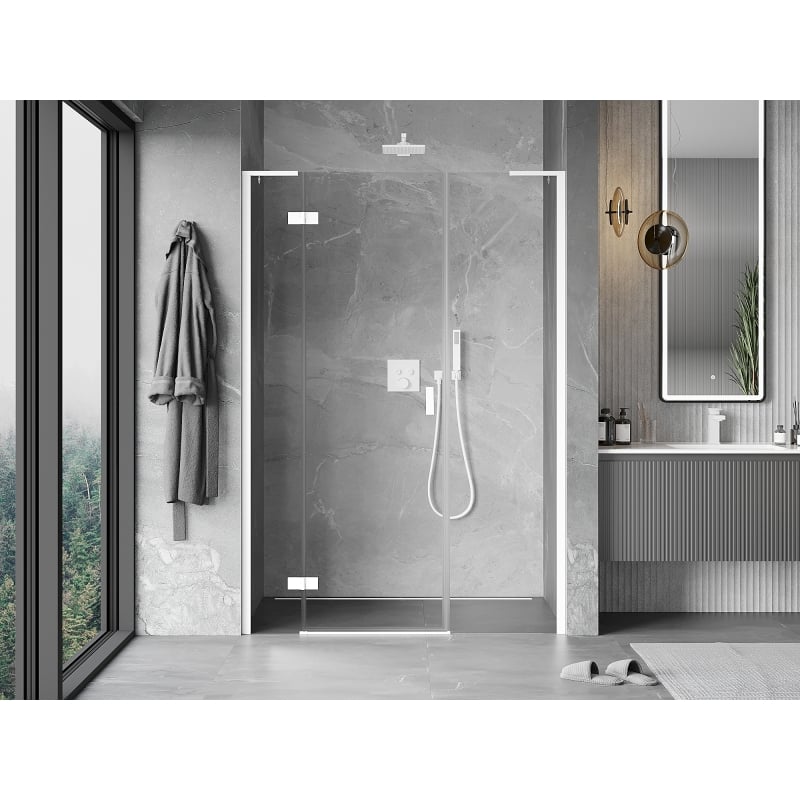 Mexen Mist-H L kairinės varstomos dušo durys 120 cm, skaidrios, baltos - 8A5L-120-001-20-00-L