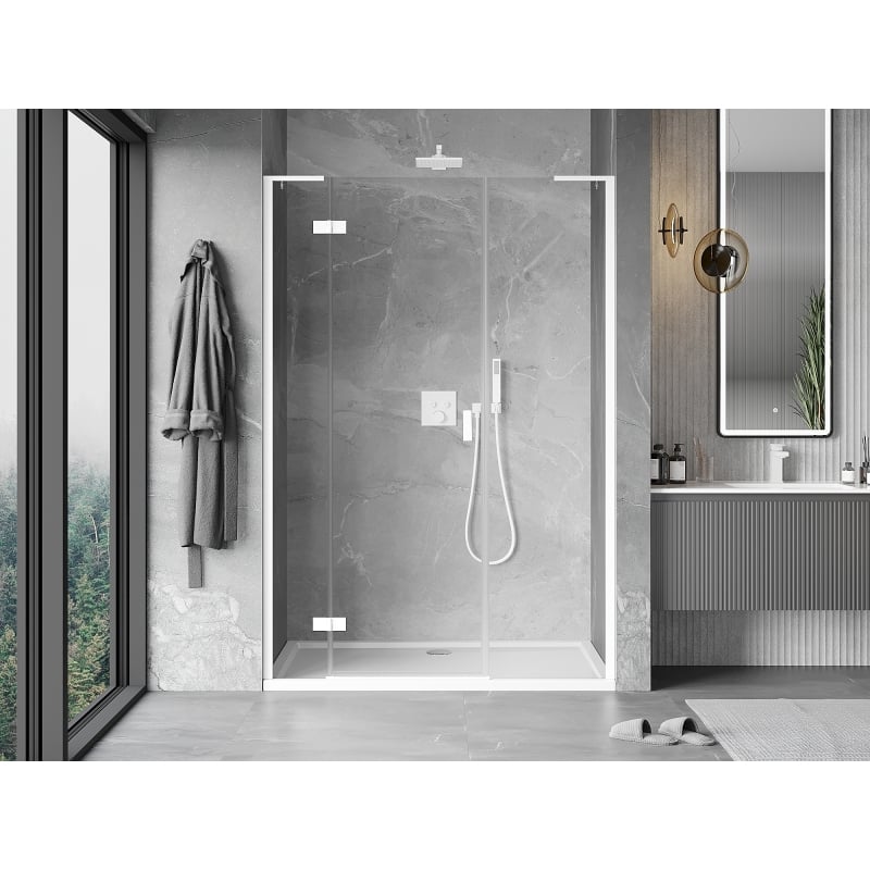 Mexen Mist-H L kairinės varstomos dušo durys 120 cm, skaidrios, baltos - 8A5L-120-001-20-00-L