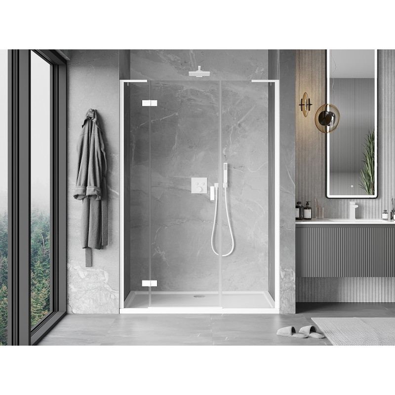 Mexen Mist-H L kairios pusės dušo durys, 125 cm, skaidrios, baltos - 8A5L-125-001-20-00-L