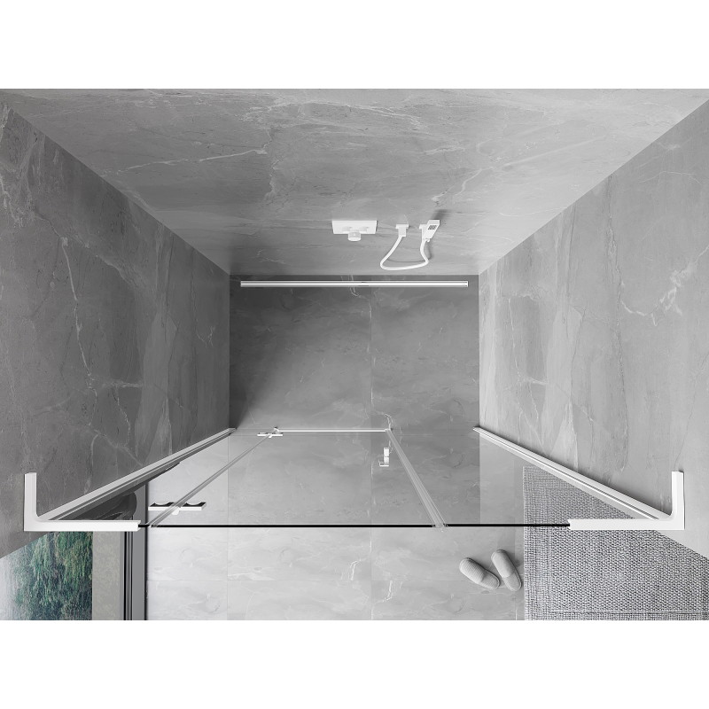 Mexen Mist-H L kairiosios atveriamos dušo durys 130 cm, skaidrios, baltos - 8A5L-130-001-20-00-L
