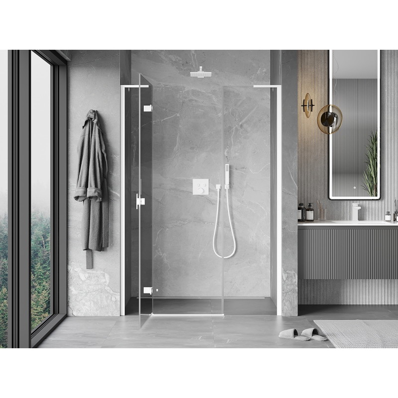 Mexen Mist-H L kairiosios pusės dušo durys 140 cm, skaidrios, baltos - 8A5L-140-001-20-00-L