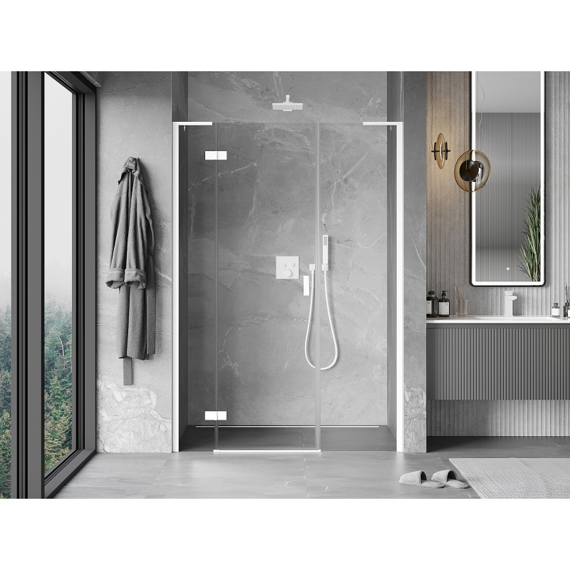 Mexen Mist-H L kairiosios pusės atveriamos dušo durys 155 cm, skaidrios, baltos - 8A5L-155-001-20-00-L