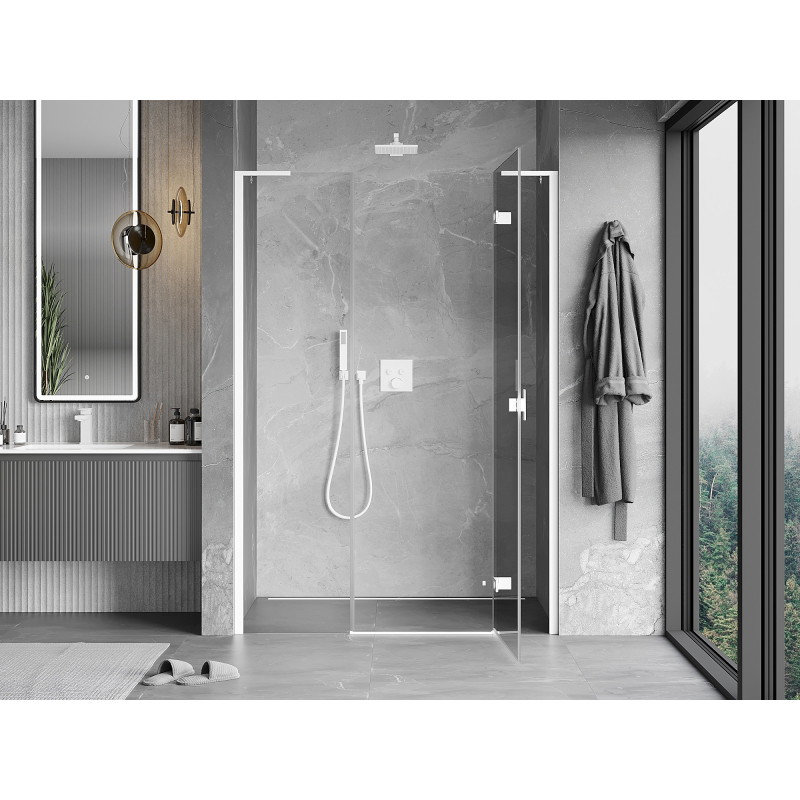 Mexen Mist-H L dešinės pusės patiesiamo dušo durys 140 cm, permatomos, baltos - 8A5L-140-001-20-00-P