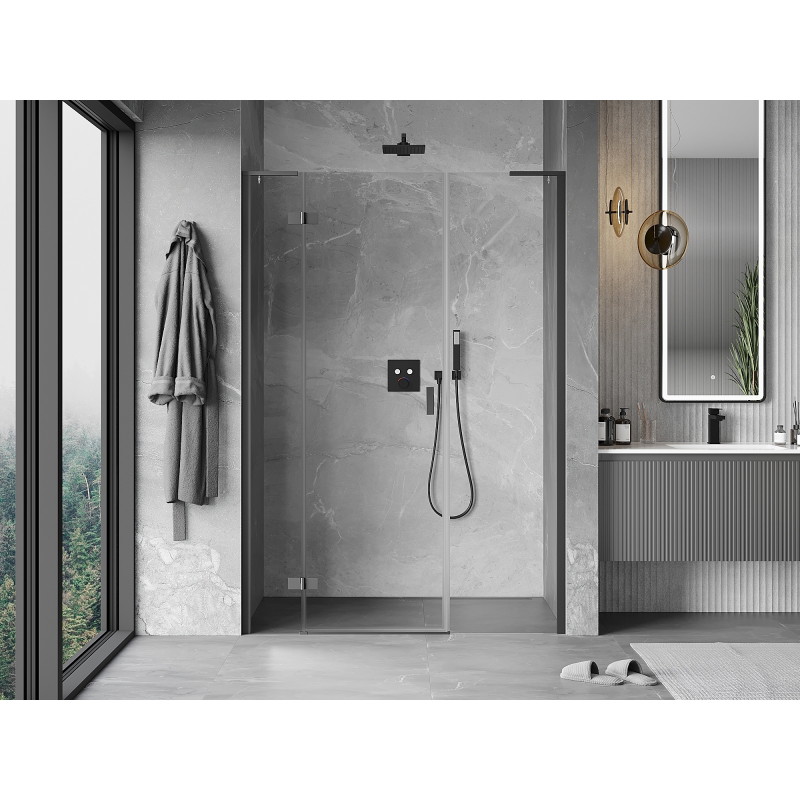 Mexen Mist-H L kairioji atveriama dušo durys 130 cm, permatomos, ginklų metalas - 8A5L-130-001-95-00-L