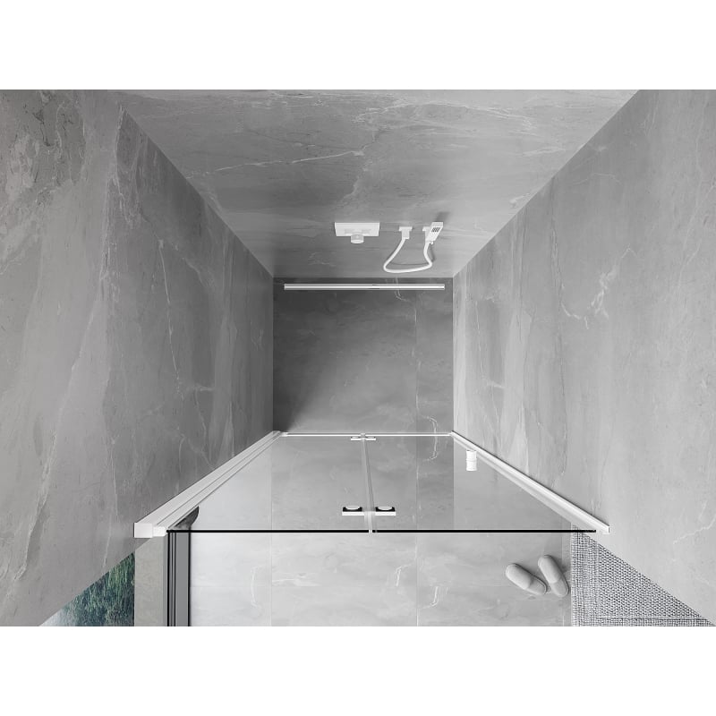 Mexen Mist-F sulankstomos dušo durys, kairės, 80 cm, skaidrios, baltos - 8A6-080-000-20-00-L
