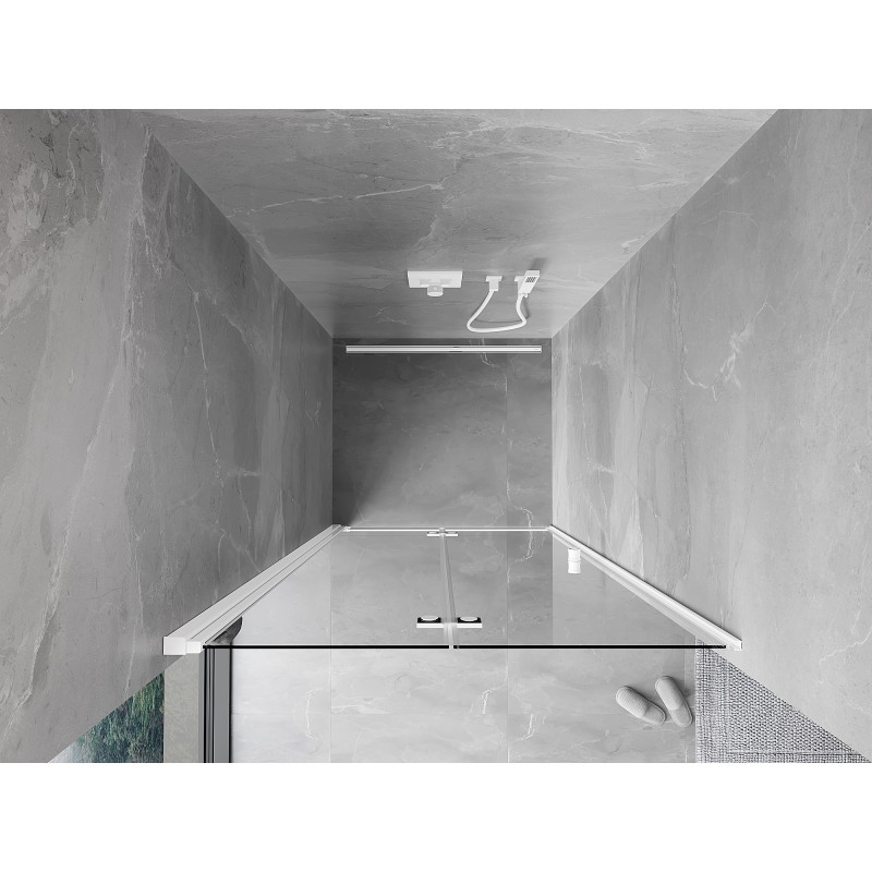 Mexen Mist-F sulenamos kairiosios dušo durys 85 cm, skaidrios, baltos - 8A6-085-000-20-00-L