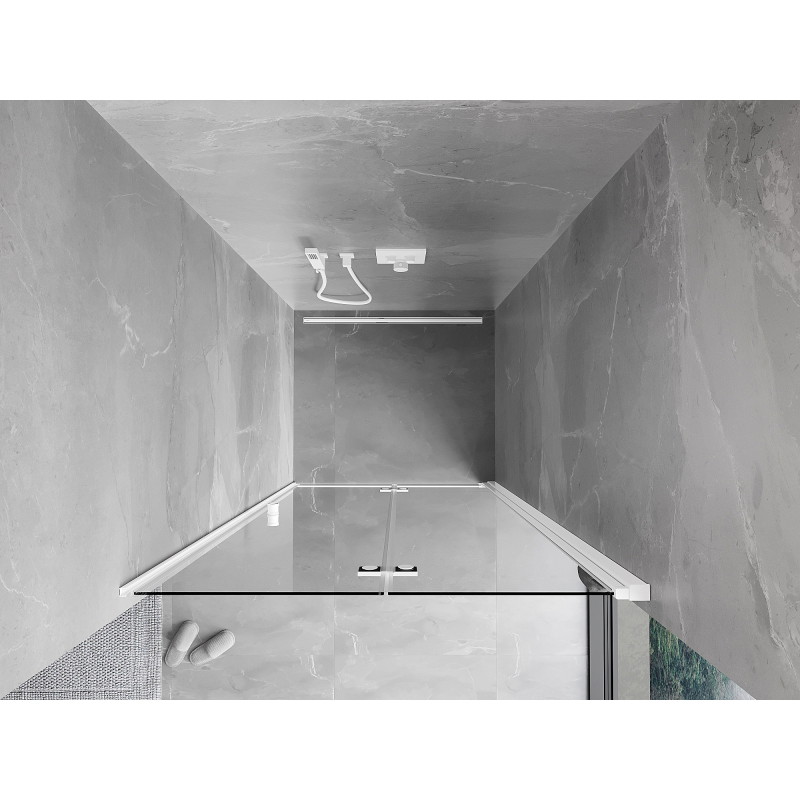 Mexen Mist-F sulankstomos dešinės pusės 80 cm dušo durys, skaidrios, baltos - 8A6-080-000-20-00-P
