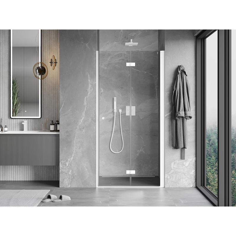Mexen Mist-F sulankstomos dušo durys dešinės 95 cm, skaidrios, baltos - 8A6-095-000-20-00-P