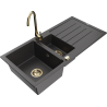 Mexen Andres granitinė 1,5 sekcijų plautuvė su nusausintuvu ir virtuviniu čiaupu Telma, juoda su dėmėmis