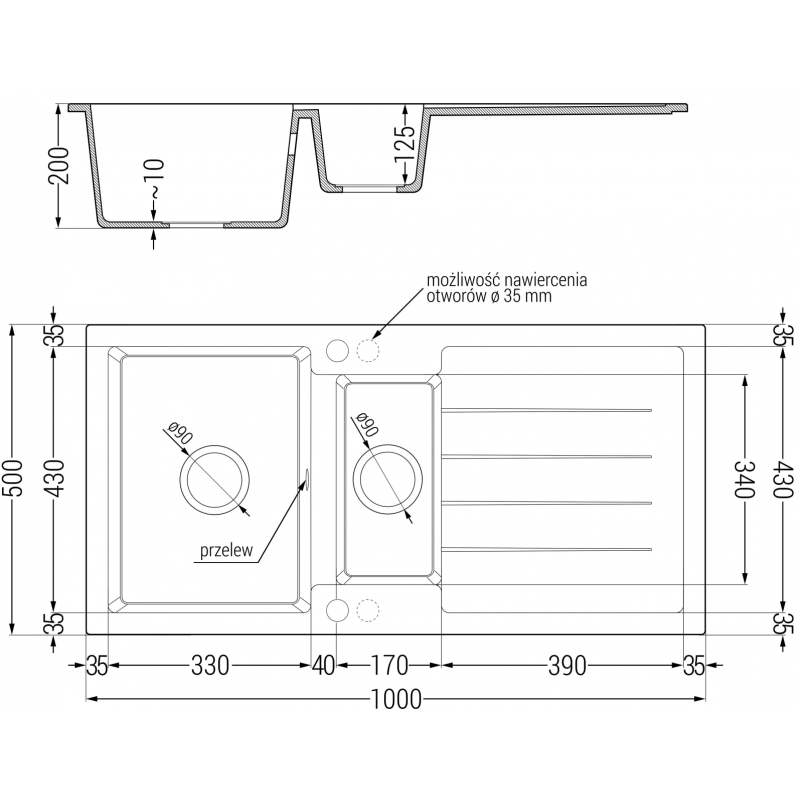 Mexen Andres granito plautuvė 1,5 kamerų su nusausinimo vieta ir virtuviniu maišytuvu Telma, juodas - 6515-77-670200-50-B