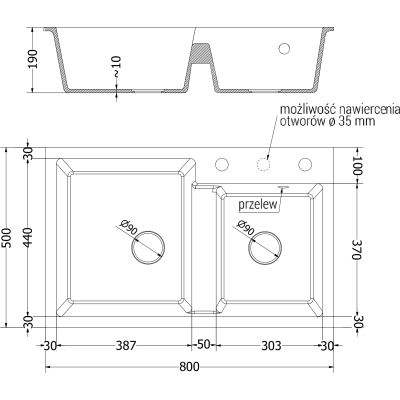 Mexen Tomas dviejų kamerų granito kriauklė su virtuvės maišytuvu Telma, balta - 6516-20-670200-20