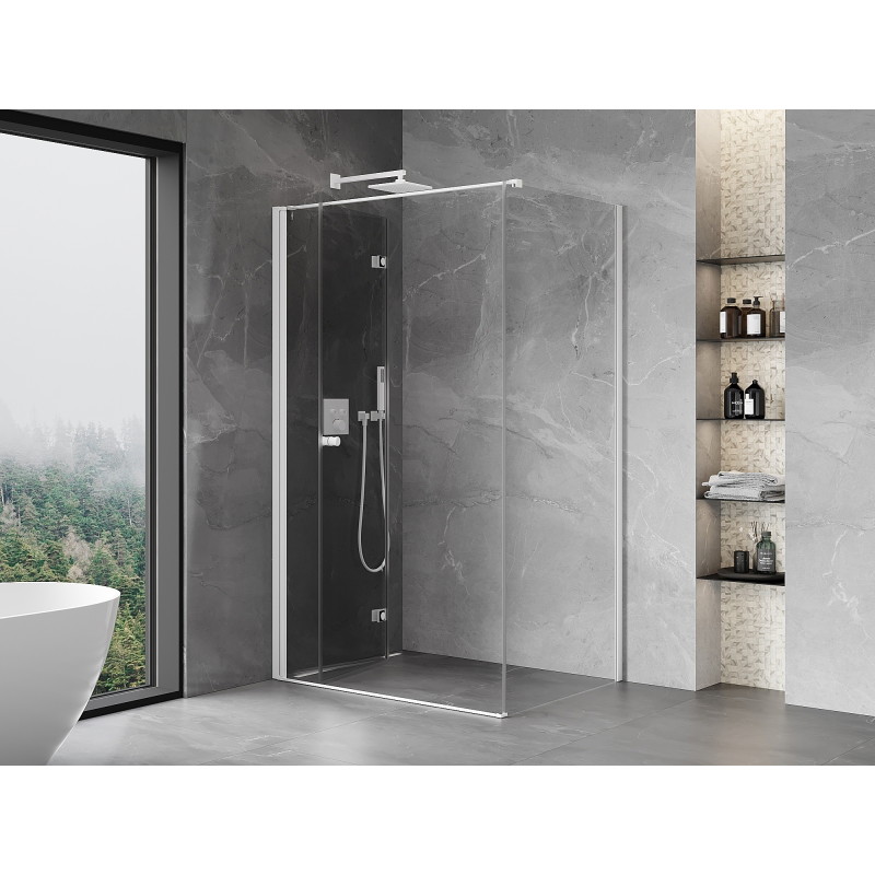 Mexen Mist-F sulankstoma dušo kabina kairė 90 x 85 cm, permatoma, balta - 8A6T-090-085-20-00-L