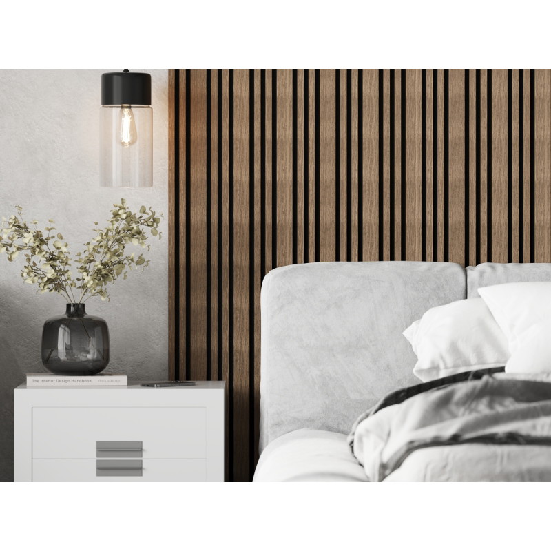 Mexen Lam-F Slim 01 akustinės sieninės juostelės 280 x 36,5 cm, veltinis 9 mm, techninis fanera, Tamsiai Riešutas