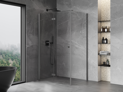 Mexen Mist-F kairiąjąjąją sulenčioji dušo kabina 105 x 95 cm, skaidrus, šepetėlis ginkluotas pilkas