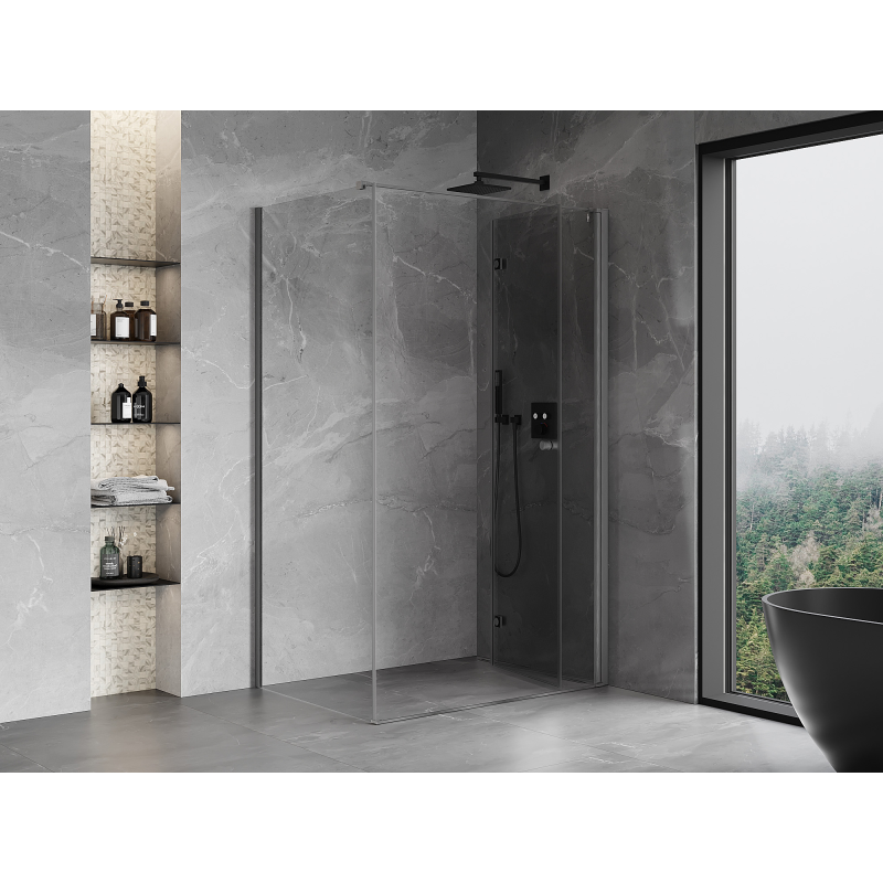 Mexen Mist-F Sulankiojamas dušo kabina dešinė 75 x 80 cm, permatomas, šlifuotas pistoletinis pilkas - 8A6T-075-080-66-00-P