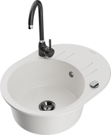 Mexen Kevin vienos plautuvės granito kriauklė su nutekamu ir virtuviniu maišytuvu Telma, balta - 6517-20-670200-70