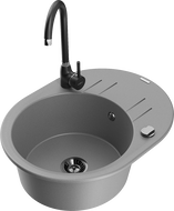 Mexen Kevin vienos vienos dalies granitinis kriauklė su nutekamu ir virtuvės maišytuvu Telma, pilka - 6517-71-670200-70-B