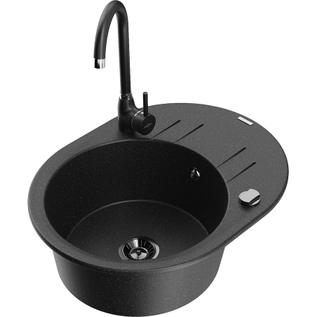 Mexen Kevin granitinė vienos kameros plautuvė su nutekamu ir virtuviniu maišytuvu Telma, juoda/sidabrinė metalikas