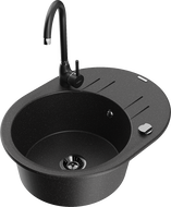 Mexen Kevin granitinė vienos kameros plautuvė su nutekamu ir virtuviniu maišytuvu Telma, juoda/sidabrinė metalikas