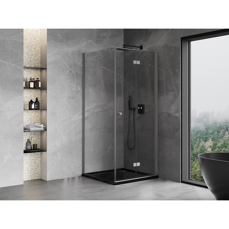 Mexen Mist-F sulankstoma dešinė dušo kabina 85 x 85 cm, skaidri, gun metal - 8A6T-085-085-95-00-P
