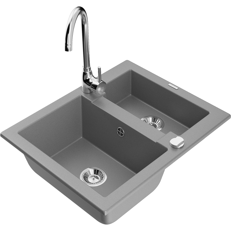 Mexen Carlos granito plautuvė su 1,5 kamerų ir Telma virtuvės maišytuvu, pilka - 6518-71-670200-00