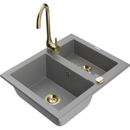 Mexen Carlos 1,5 skylių granitinis kriauklė su Telma maišytuvu, pilkas - 6518-71-670200-50