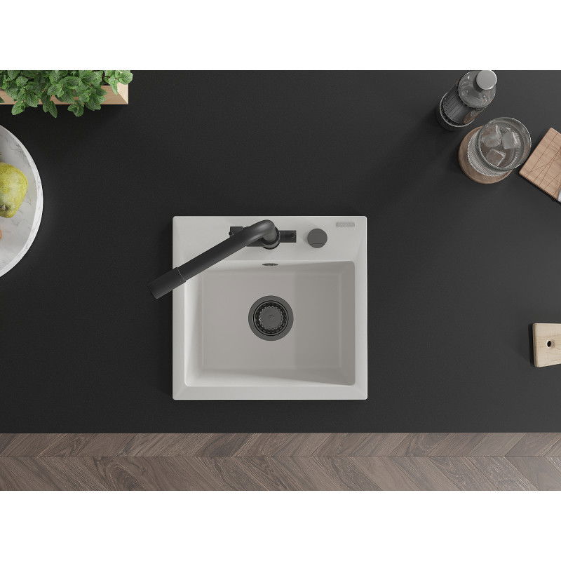 Mexen Milo granitinis 1-dubens plautuvė su virtuviniu maišytuvu Duero, baltas - 6505-20-671600-70