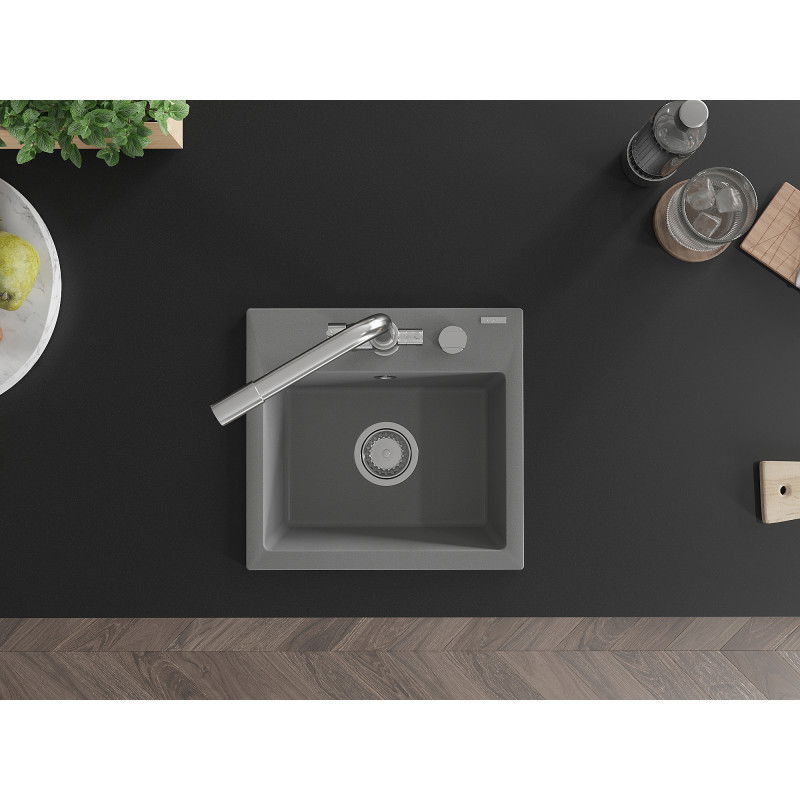 Mexen Milo granitinė vienos kameros plautuvė su virtuvės maišytuvu Duero, pilka - 6505-71-671600-00