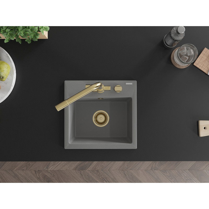 Mexen Milo granito plautuvė su vienu dubeniu ir Duero virtuviniu maišytuvu, pilkas - 6505-71-671600-50