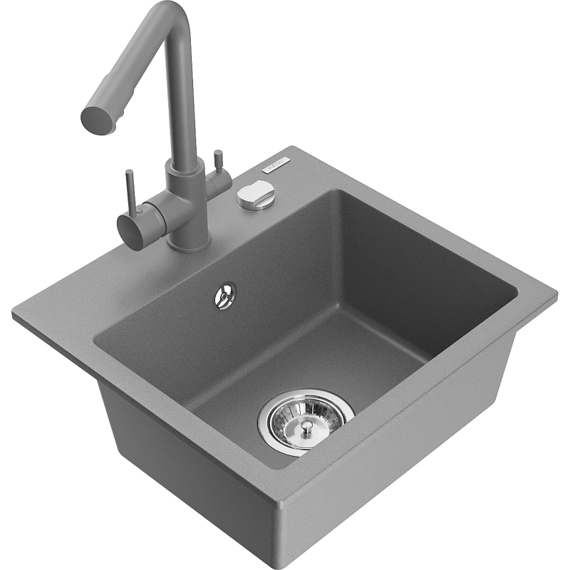 Mexen Milo vienos kameros granito plautuvė su Duero virtuviniu maišytuvu, pilka - 6505-71-671600-71