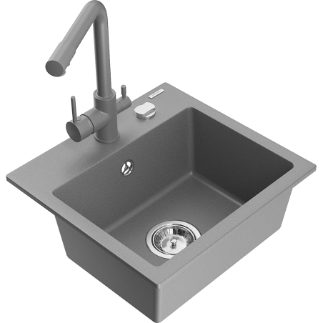 Mexen Milo vienos kameros granito plautuvė su Duero virtuviniu maišytuvu, pilka - 6505-71-671600-71