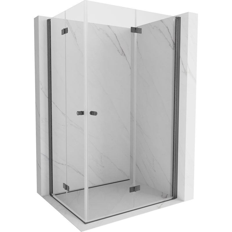 Mexen Mist-F Dviguba sulankstoma dušo kabina dešinė 95 x 100 cm, skaidri, šepetėlis pilkas - 8A6-095L-100P-66-00