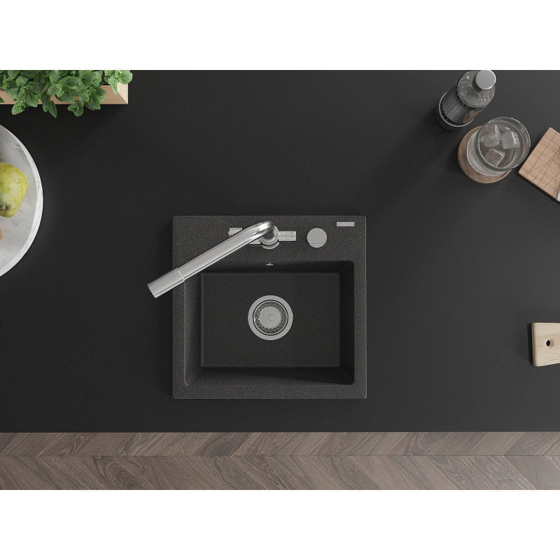 Mexen Milo granito plautuvė su viena kamera ir „Duero“ virtuviniu maišytuvu, juoda su taškučiais - 6505-76-671600-00