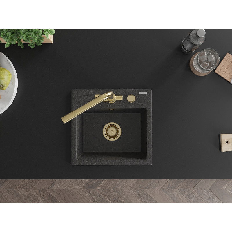 Mexen Milo vienos kameros granitinis plautuvas su Duero virtuviniu maišytuvu, juodas su taškučiais - 6505-76-671600-50