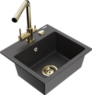 Mexen Milo vienos kameros granitinis plautuvas su Duero virtuviniu maišytuvu, juodas su taškučiais - 6505-76-671600-50