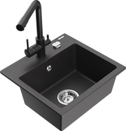 Mexen Milo granito plautuvė 1 skyrius su virtuviniu maišytuvu Duero, juodas su taškeliais - 6505-76-671600-70
