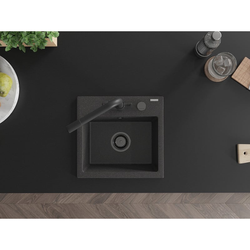 Mexen Milo granito kriauklė 1-skyriumi su virtuvės maišytuvu Duero, juoda dėmėta - 6505-76-671600-70-B