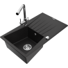 Mexen Cesar vienos kameros granito plautuvė su nusausintuvu ir virtuviniu maišytuvu Duero, juoda - 6514-77-671600-00