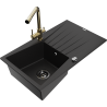 Mexen Cesar granitinis vienos dubenies virtuvės plautuvė su nuotėkiu ir virtuviniu maišytuvu Duero, juoda - 6514-77-671600-50-B