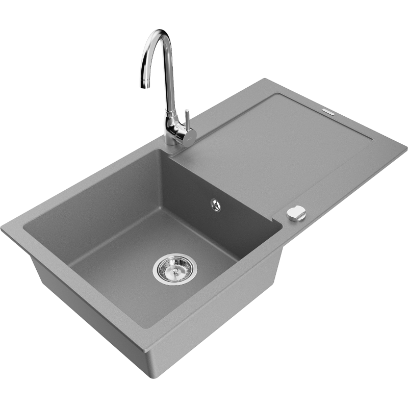 Mexen Leo granitinis 1-skylių plautuvas su nutekėjimu ir virtuviniu maišytuvu Telma, pilkas - 6501-71-670200-00