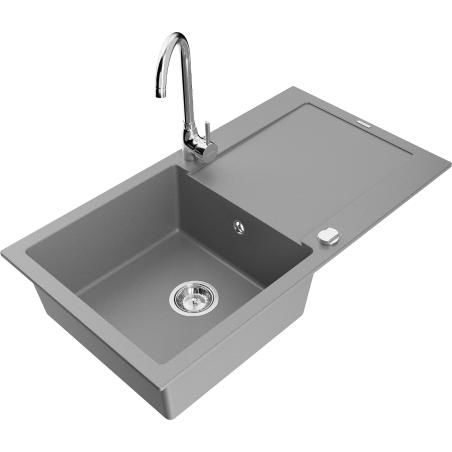 Mexen Leo granitinis 1-skylių plautuvas su nutekėjimu ir virtuviniu maišytuvu Telma, pilkas - 6501-71-670200-00