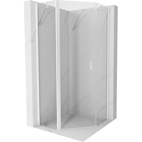 Mexen Mist penkiakampė dušo kabina su varstomomis durimis 90 x 90 cm, permatoma, balta - 8A8-090-090-20-00