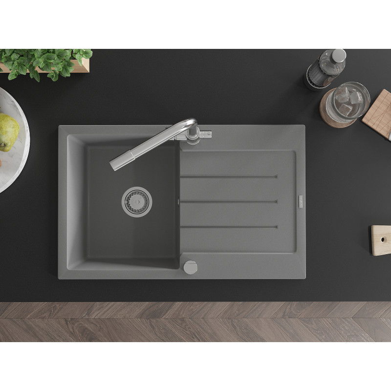 Mexen Bruno granitinė vienos kameros plautuvė su nusausintuvu ir virtuviniu maišytuvu Duero, pilka - 6513-71-671600-00