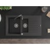 Mexen Matias granitinė 1,5 kamerų kriauklė su nutekėjimu ir virtuvės maišytuvu Telma, juoda taškuota - 6502-76-670200-76