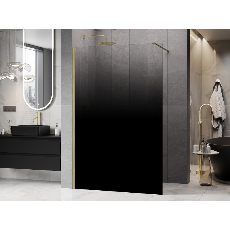 Mexen Kioto dušo ekranas Walk-in 130 x 200 cm, ombre juodas 8 mm, šlifuotas auksas - 800-130-101-55-76