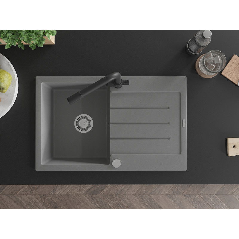 Mexen Bruno granitinis kriauklė su viena plautuve ir maišytuvu Duero, pilka - 6513-71-671600-70