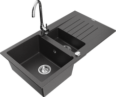 Mexen Matias granito plautuvė 1,5 skyrių su nusausintuvu ir virtuviniu maišytuvu Telma, juoda taškuota - 6502-76-670200-00