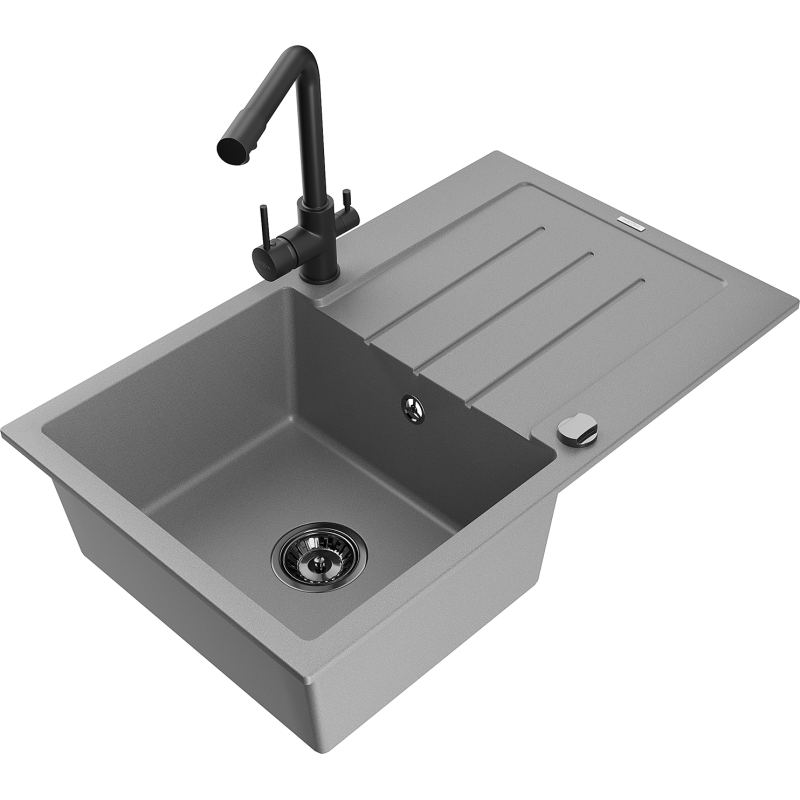 Mexen Bruno vienos dalies plautuvė su nusausinimo zona ir virtuviniu maišytuvu Duero, pilka - 6513-71-671600-70-B